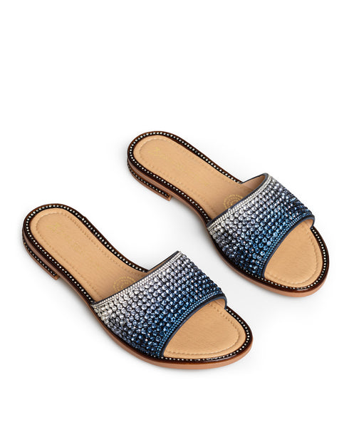 Sandalia Plana Azul Brillos 1042